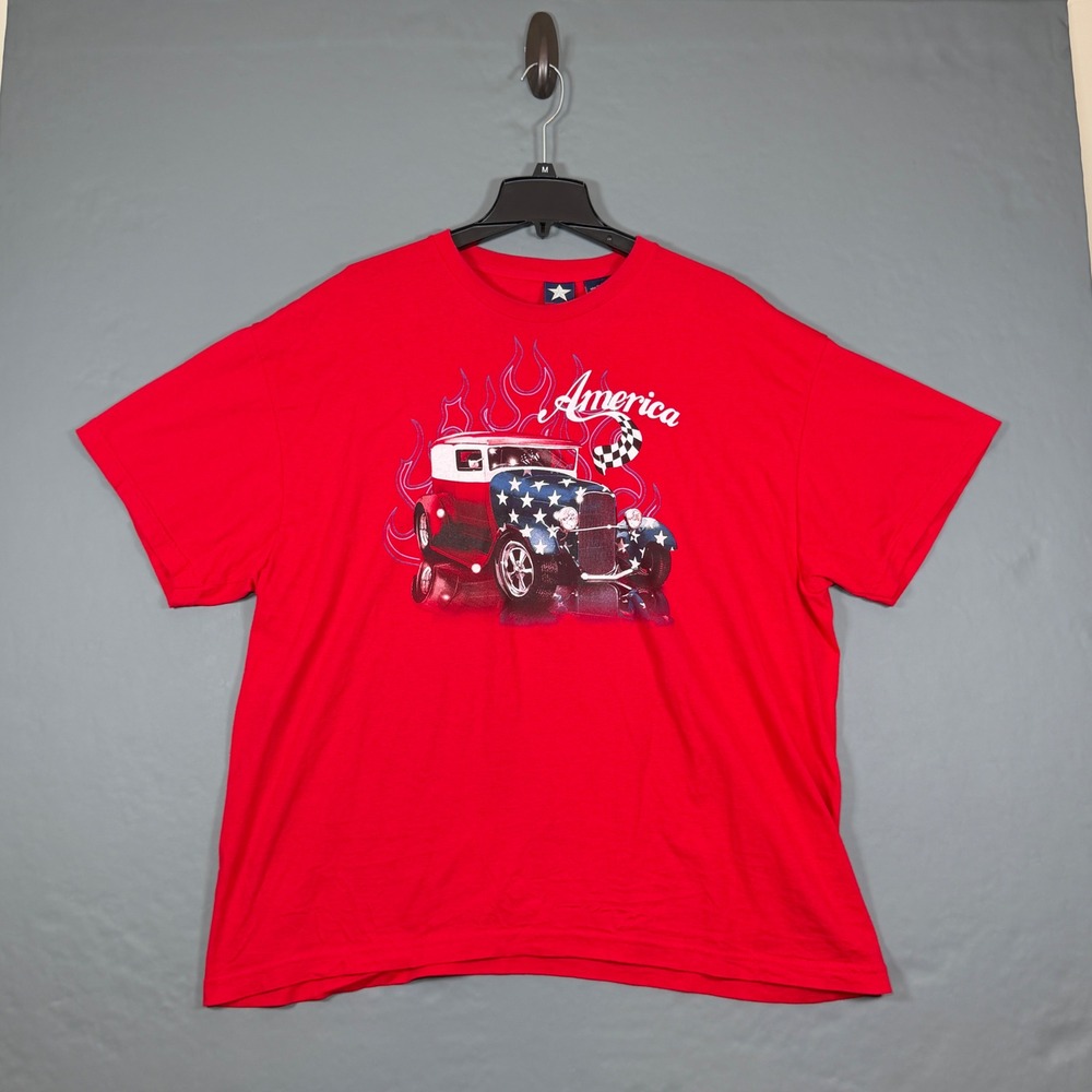 Vintage America Hot Rod Graphic Tee Men's 2XL Patriotic Car Shirt